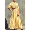 thumbnail image 1 of Women's Gingham Crop Top and Maxi Skirt Set, Puff Sleeve Smocked Two Piece Outfit, 1 of 1
