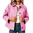 thumbnail image 1 of Women's Gingham Cropped Jacket Lapel Collar Loose Fit Casual Shacket, 1 of 6