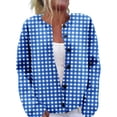 thumbnail image 1 of Women's Gingham Knit Cardigan Sweater, Crew Neck Button Front Long Sleeve Casual Top for Fall Winter Everyday Wear, 1 of 6
