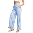thumbnail image 1 of Women's Gingham Pants Y2K Wide Leg Ruffle Hem Lounge Pants Plaid Elastic Wasited Pajama Trouser with Pockets Pjs Pant, 1 of 7