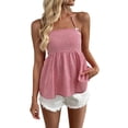 thumbnail image 1 of Women's Gingham Peplum Halter Tank Top Summer Loose Fit Sweet Square Neck Sleeveless Camisole Red, 1 of 9