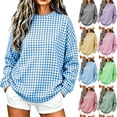thumbnail image 1 of Women's Gingham Plaid Sweatshirt Crew Neck Long Sleeve Loose Fit Casual Pullover Top, 1 of 7