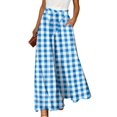 thumbnail image 1 of Women's Gingham Plaid Wide Leg Pants, Casual Tie Waist Paperbag Palazzo Trousers, Summer High Waisted Checkered Long Pants with Pockets, 1 of 6