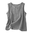 thumbnail image 1 of Women's Gingham Print Sleeveless Round Neck Blouse Linen Tank Tops, 1 of 6