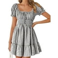 thumbnail image 1 of Women's Gingham Smocked Puff Sleeve Summer Dress 100% Polyester Fabric for Light Breezy Comfort and Flattering Fit, 1 of 15