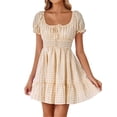 thumbnail image 1 of Women's Gingham Smocked Puff Sleeve Summer Dress 100% Polyester Fabric for Light Breezy Comfort and Flattering Fit, 1 of 15