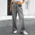 thumbnail image 1 of Women's Gingham Striped Pants Wide Leg Elastic Waist Casual Trousers with Drawstring Black L, 1 of 6