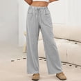 thumbnail image 1 of Women's Gingham Striped Pants Wide Leg Elastic Waist Casual Trousers with Drawstring Gray 2XL, 1 of 6