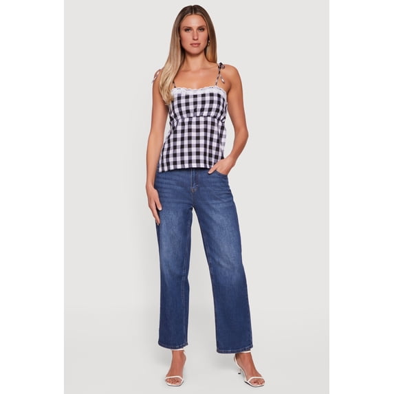 Women's Gingham Tie Shoulder Open Back Cami