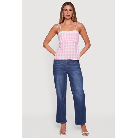 Women's Gingham Tie Shoulder Open Back Cami