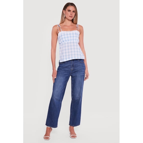 Women's Gingham Tie Shoulder Open Back Cami