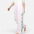 thumbnail image 1 of Women's Gingham Wide Leg Pants with Elastic Waistband Contrast Side Ribbon Tie Details - Pink, X Large, 1 of 7