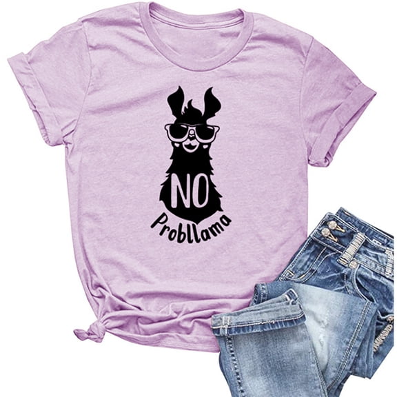 Women's Giraffe Print Basic Crew Neck T-Shirt Summer Solid Short Sleeve Loose Tops