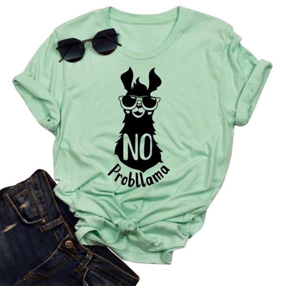Women's Giraffe Print Basic Crew Neck T-Shirt Summer Solid Short Sleeve Loose Tops