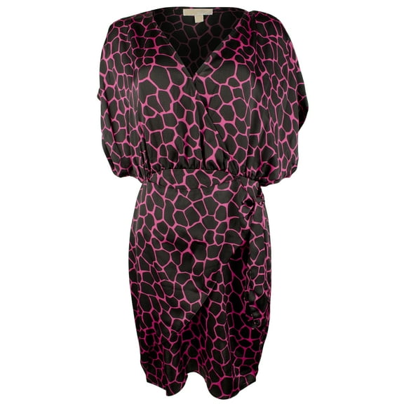 Women's Giraffe Printed Flutter Faux Wrap Dress Large