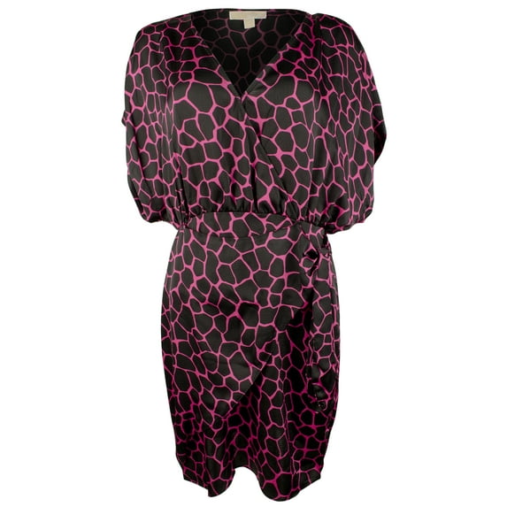Women's Giraffe Printed Flutter Faux Wrap Dress Large