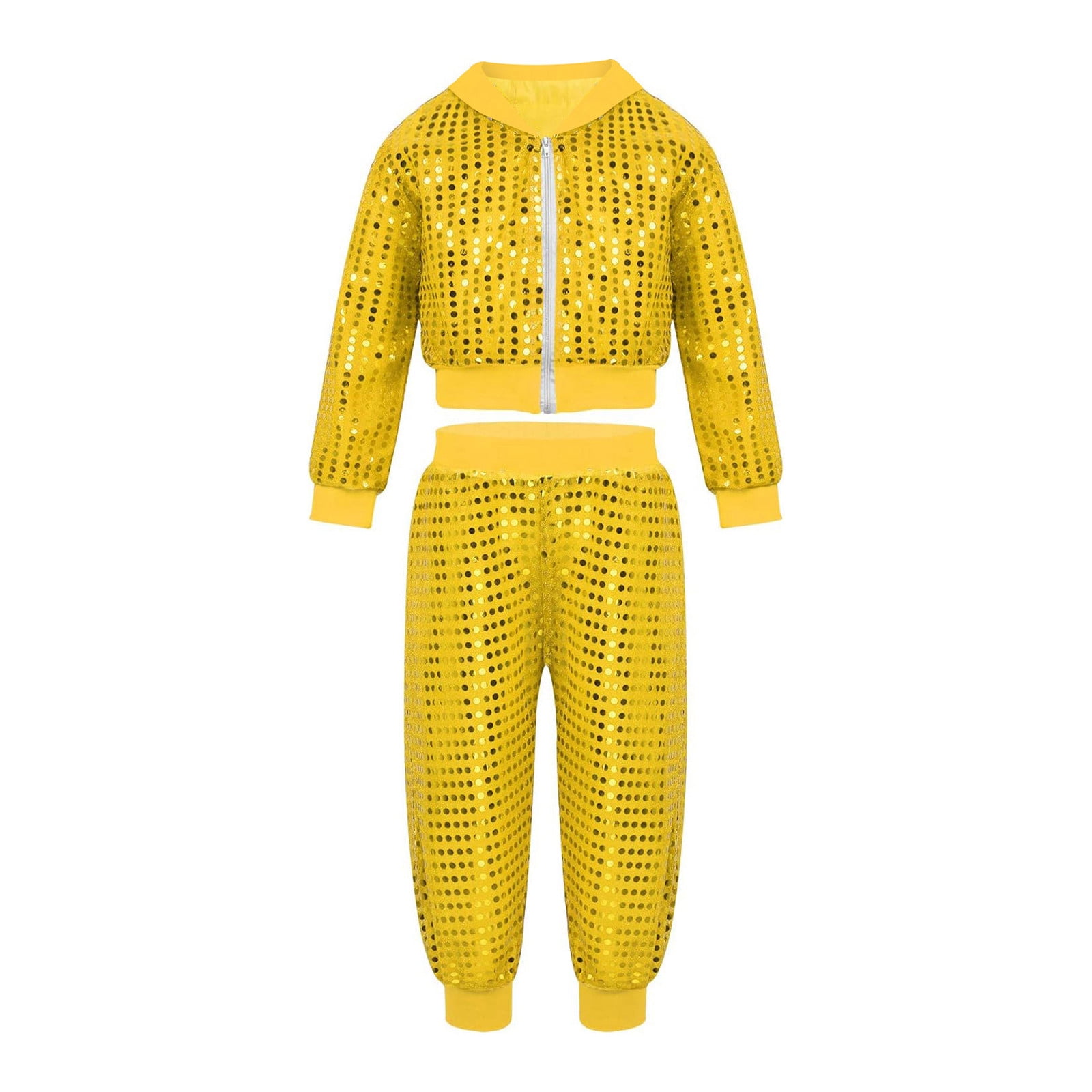 Women's Girl's Shiny Sequins Street Dance Outfits Hip Hop Clothes Jazz