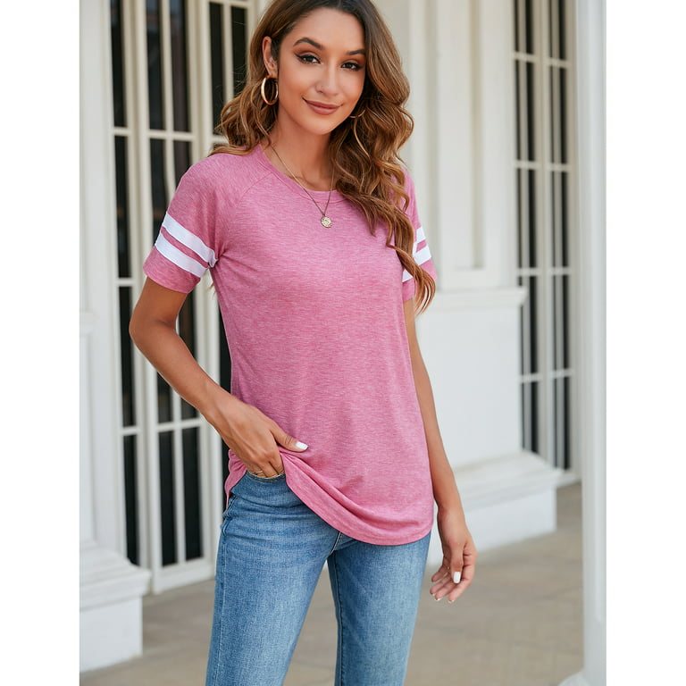 Women's Girl's Short Sleeve Tees Round Neck T Shirts Loose Fit