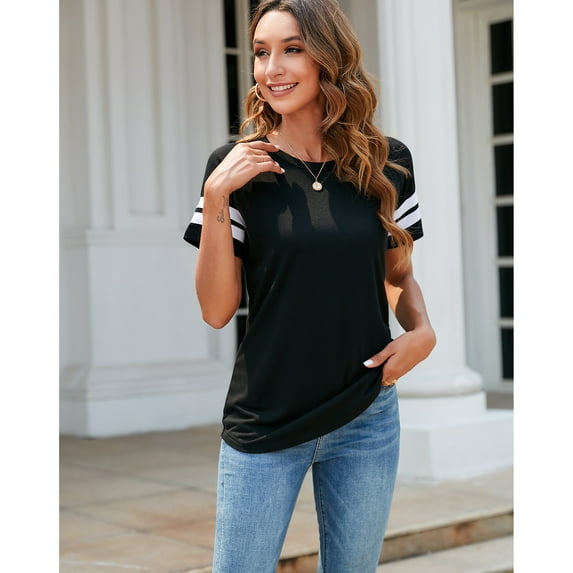 Women's Girl's Short Sleeve Tees Round Neck T Shirts Loose Fit Summer Tops for Office School Casual Wear