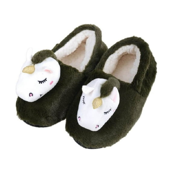 Women's Girls Cute Novelty Magical Unicorn Plush Slippers Christmas Slippers, Olive Green S/M