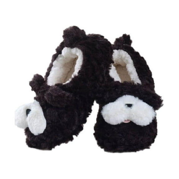Women's Girls Cute Plush Dog Puppy Faux Sherpa House Slippers Christmas Slippers, Brown S/M