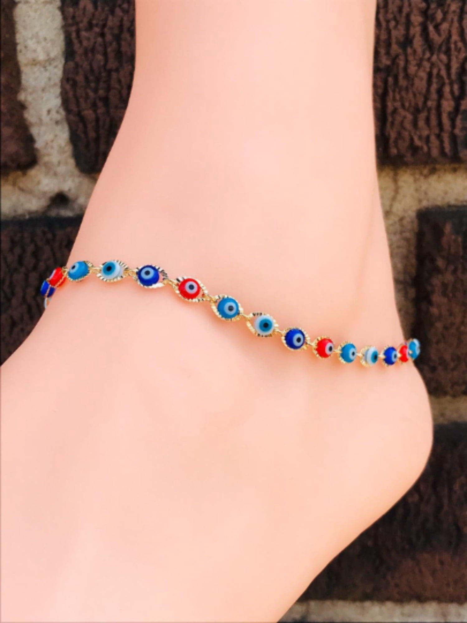 Böser-Auge Armband/Fußkette – Vergoldet, Aus Pe Produktbild-Vorschau 2