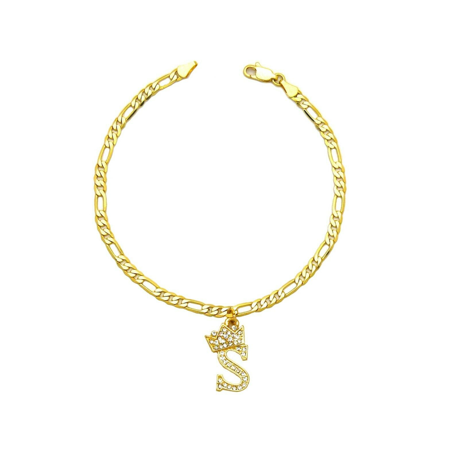 Women s Girls Fashion Initial Letter Charm 4 mm 10 Inches Figaro Chain Anklet Ankle Bracelet Size One size Gold