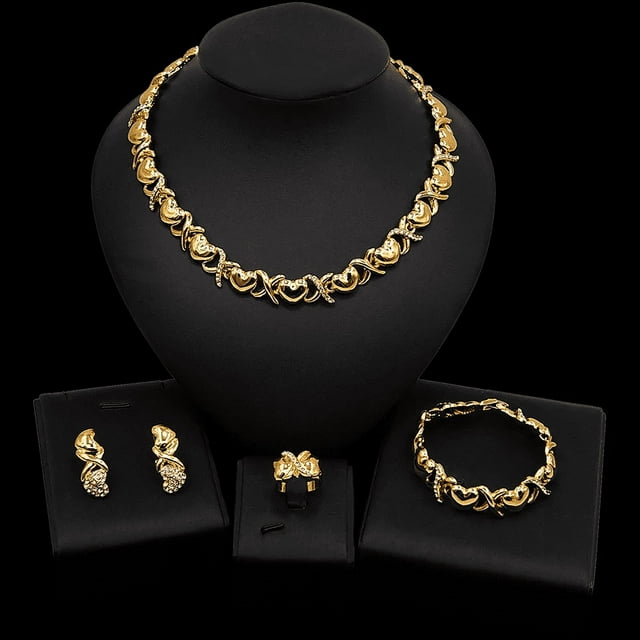 Women's Girls Hugs & Kisses XoXo Jewelry Set Real Gold Plated Includes