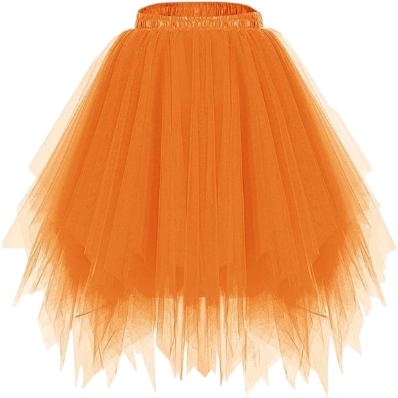 Women's Girls Short Vintage Ballet Bubble Puffy Tutu Petticoat Skirt Saffron