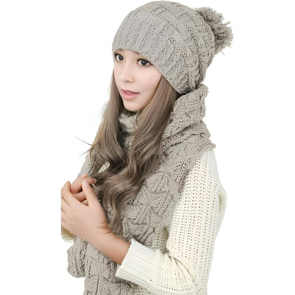 Women's Girls Winter Warm Cozy Fashion Knitted Hat Beanie cap Scarf Scarves Seasonal Gift Set