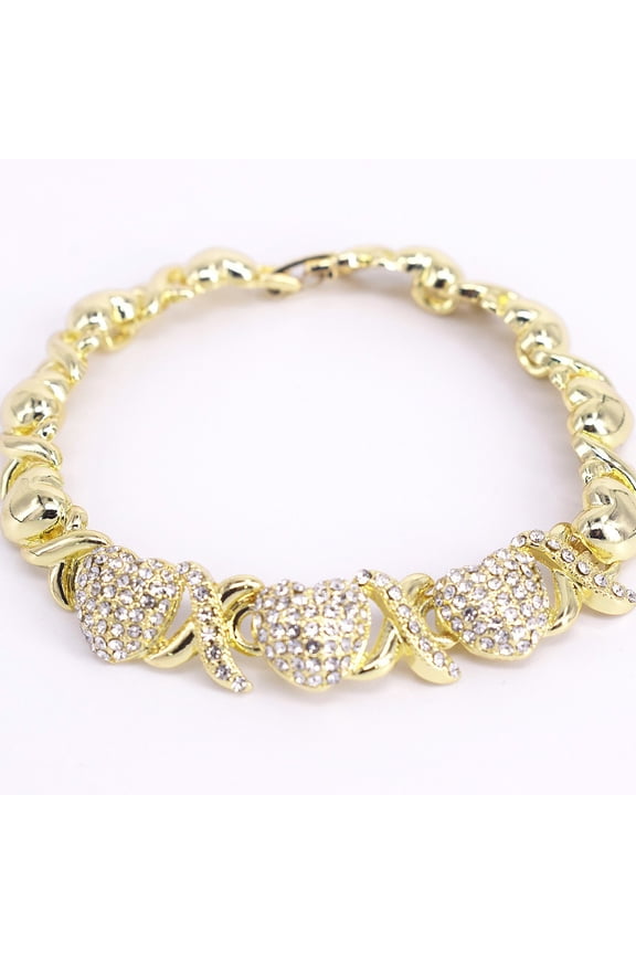 Women's Girls Xo Hugs & Kisses Bracelet Three Hearts Charm Real Gold Plated #10