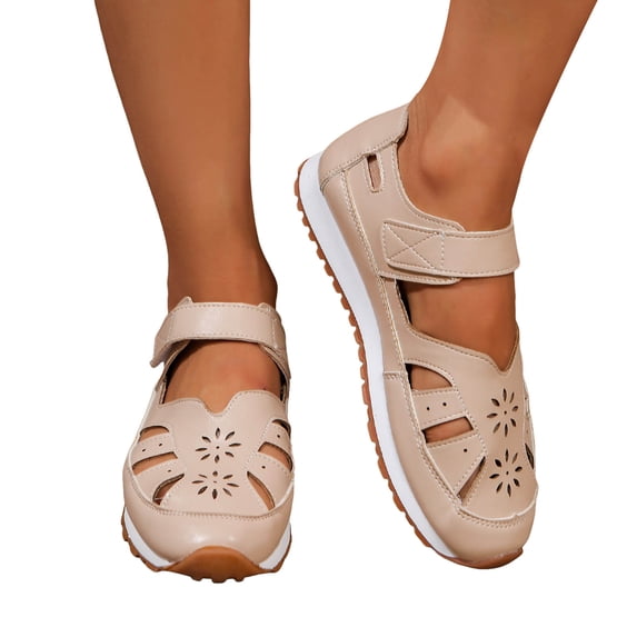 Women's Gladiator Fisherman Sandals Closed Toe Hollow Out Mary Jane Flat Shoes Breathable Casual Beach Shoes Beige Size 8.5