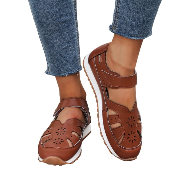 Women's Gladiator Fisherman Sandals Closed Toe Hollow Out Mary Jane Flat Shoes Breathable Casual Beach Shoes Brown Size 8