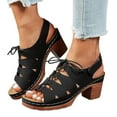 thumbnail image 1 of Women's Gladiator Fisherman Sandals Roman Vintage Leather Peep Toe Platform Chunky High Heels Dress Sandals, 1 of 5