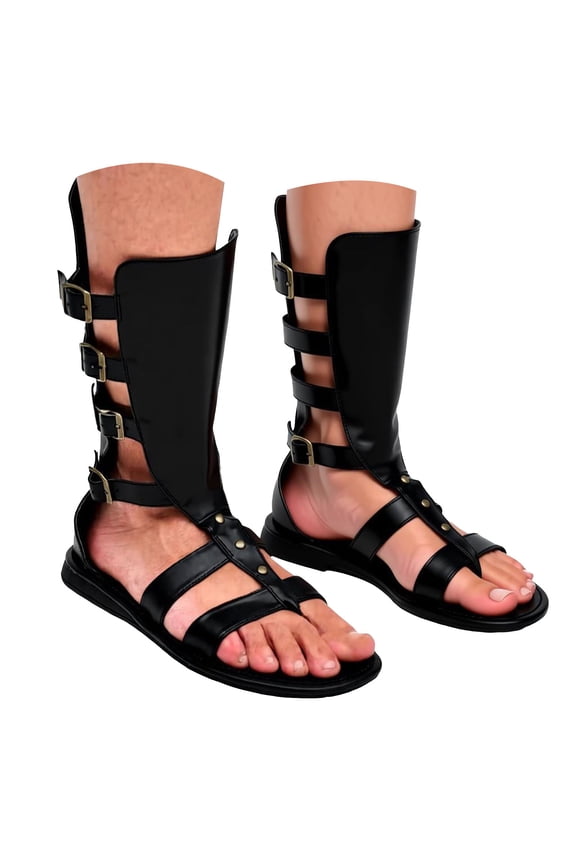 Women's Gladiator Flat Sandals Leather Cut out Flip Flops Summer Lightweight Vacation Walking Ankle Boots for Daily Wear Black Size 9