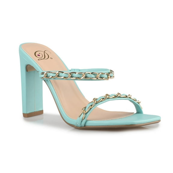 Women's Glam in Teal Gold Chain Detail Skinny Band Sandals