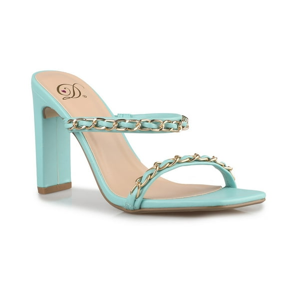 Women's Glam in Teal Gold Chain Detail Skinny Band Sandals