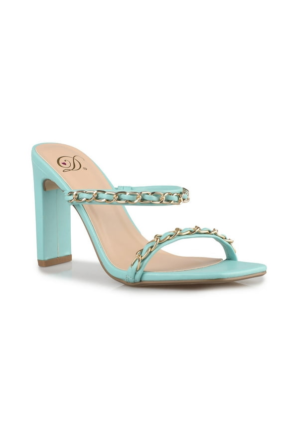 Women's Glam in Teal Gold Chain Detail Skinny Band Sandals