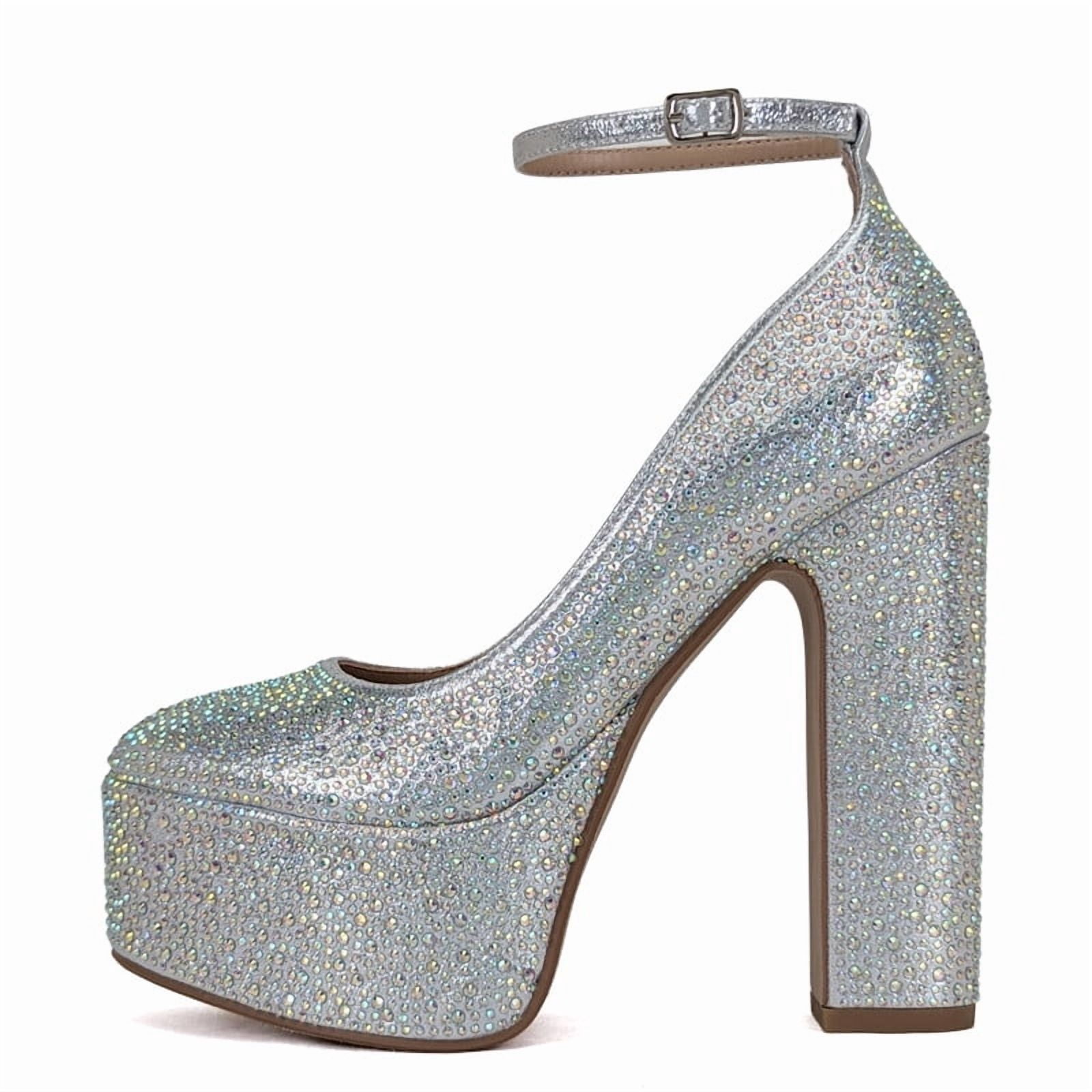 Women’s Glamorous Rhinestones Evening Block Heel Dress Pumps