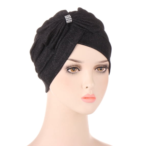 Women's Glitter Bow Turban Headwrap, Muslim Headscarf Cancer Chemo Cap with Pre-Tied Design for Sensitive Scalps, Hand Washable Hair Loss Headcover