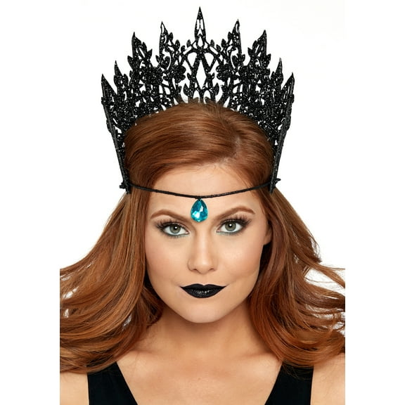 Women's Glitter Die Cut Crown Jewel Accent, Black, One Size