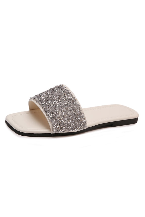 Women's Glitter Flat Slippers - Sparkly Dressy Open Toe Slip-on Shoes