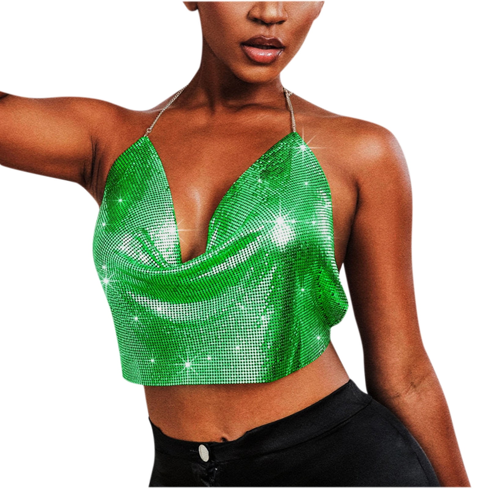 Sequin Tank Top Sparkling Backless Shiny Glitter V Neck Crop Cami Top  Glitter Bra Tops for Night Club Costume Party Outfit - AliExpress
