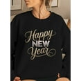 thumbnail image 1 of Women's Glitter Happy New Year Sweatshirt - Sparkling Cursive Lettering Design, Casual Winter Warm Pullover Sweater for NYE Parties, Christmas, Casual Attire, 1 of 5