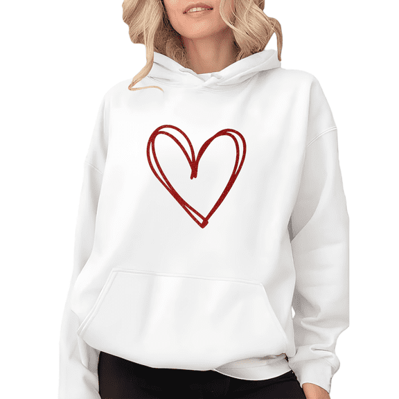 Women's Glitter Heart Breathable Hoodie Top Casual Top Comfortable Hooded long-sleeved White S-2XL