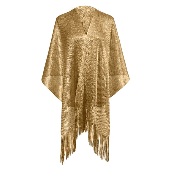 Women's Glitter Metallic Shawl Wrap Wedding Prom Party Sheer Mesh Open Front Cape Gold One Size