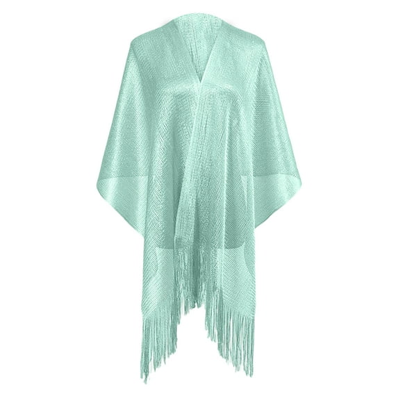 Women's Glitter Metallic Shawl Wrap Wedding Prom Party Sheer Mesh Open Front Cape Mint Green One Size