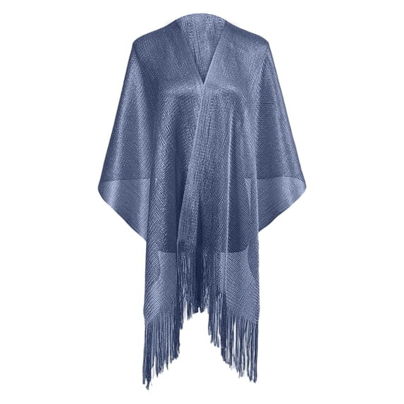 Women's Glitter Metallic Shawl Wrap Wedding Prom Party Sheer Mesh Open Front Cape Navy One Size