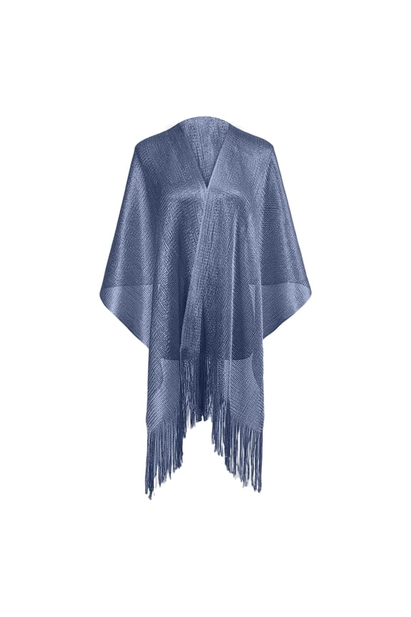 Women's Glitter Metallic Shawl Wrap Wedding Prom Party Sheer Mesh Open Front Cape Navy One Size