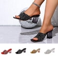 thumbnail image 1 of Women's Glitter Peep Toe Heeled Mules, Clear Crystal Heel Dress Sandals, Comfortable Slip-On High Heel Shoes for Summer & Party Wear, 1 of 10